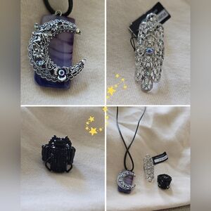 Silver and Purple Necklace with Iridescent Pendant with Lacy Design Ring bundles